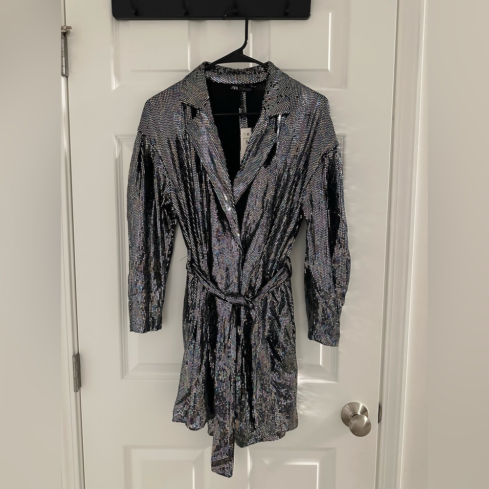Silver Sequin Belted dress with shorts